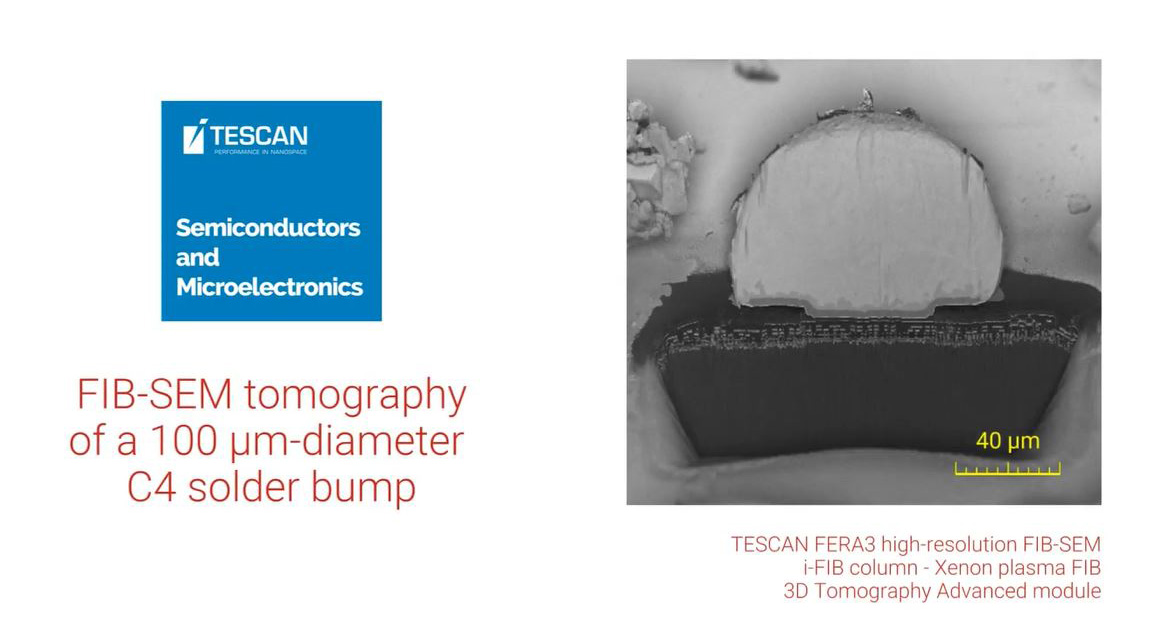 FIB-SEM томография контактного вывода С4 диаметром 100 мкм.